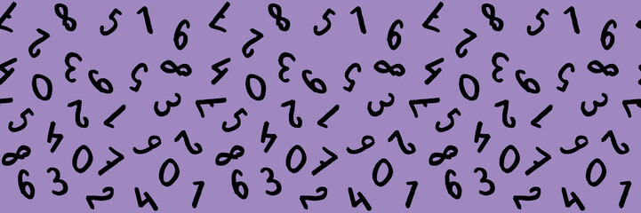 template with the image of keyboard symbols. a set of numbers. Surface template. pastel fiolet purple background. Banner for insertion into site. Horizontal image.