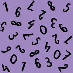 template with the image of keyboard symbols. a set of numbers. Surface template. pastel fiolet purple background. Square image.