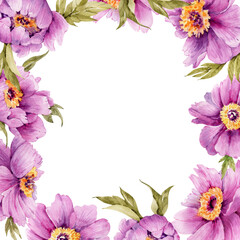 Obraz na płótnie Canvas frame of pink peonies flowers, watercolor illustration.