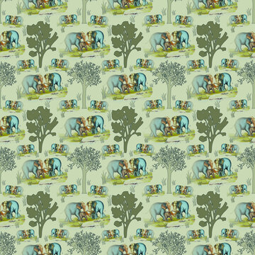 elephent mom and baby seamless pattern