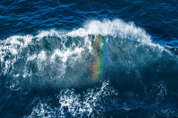 A rainbow seen in the spray of the bow wave of a cruise ship in The Skagerrak off Denmark