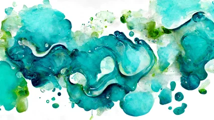Papier Peint photo Cristaux résumé aquarelle fond texture peint à la main graphique ressource couleur gouttes d& 39 eau vert sarcelle multicolore bannière fond d& 39 écran scan