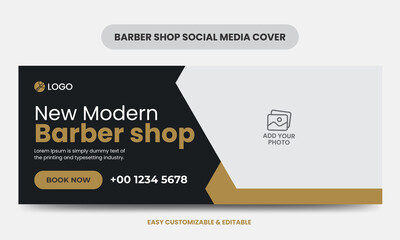 Modern barber shop social media cover photo template. beauty salon web banner template