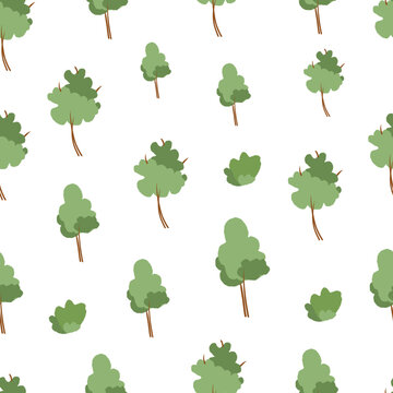 Seamless vector pattern in folk style. Pattern with cute trees in hand-drawn style