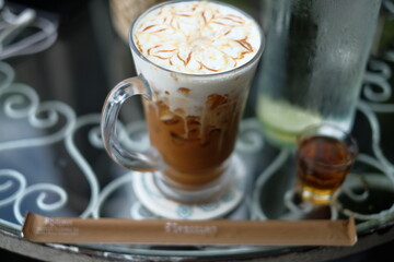 coffee latte in glass cup