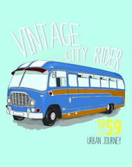 Vintage city bus with slogan
