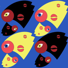 Obraz na płótnie Canvas Seamless vector pattern. Abstract features of female faces on a blue background. Design for wallpaper, paper, packaging, fabric.