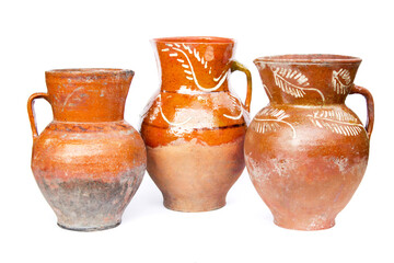 Tree vintage traditional clay pots in studio