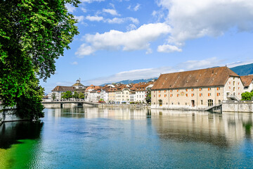  Solothurn, Aare, Fluss, Altstadt, Kathedrale, Barock, Stadt, Fluss, Landhausquai, Uferweg, Sommer,...