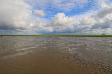 The Wadden Sea National Park near the Peninsula Nordstrand in Germany, Europe