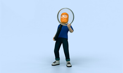 cartoon red hear man. Earning, saving and investing money concept. 3d render 3d rendering illustration