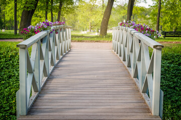Wooden bridge in the summer park