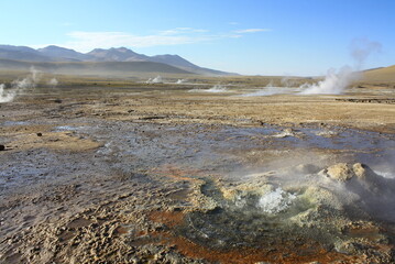 El Tatio hot springs (geisers del tatio), located in Atacama region, in Chile. 