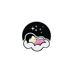 Sweet dream illustrations. The baby sleeps for a moon. White background.