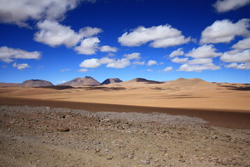 Fototapeta na wymiar Panoramic view over the Atacama desert near Salar de Tara in Chile