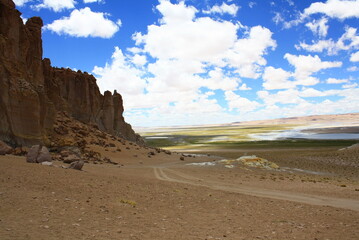 Panoramic view over the Atacama desert near Salar de Tara in Chile