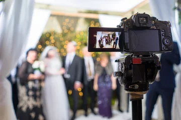 Foto op Plexiglas View to the camera display recording Jewish chasid wedding © Y