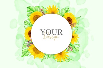 Watercolor tropical leaves and sunflowers summer background