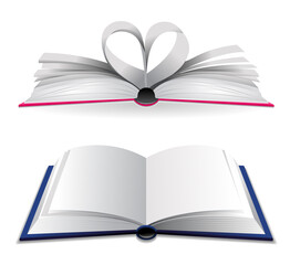 realistic open book in hardcover. colorful 

paper books collection flat cartoon 

illustration. open book isolated on white 

background.
