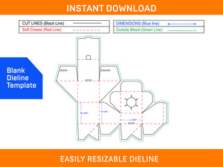 Square size auto bottom lock box dieline template and 3D trndering box Blank dieline template