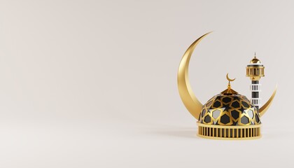 Eid Mubarak 3d illustration Islamic social media post with golden Dome
