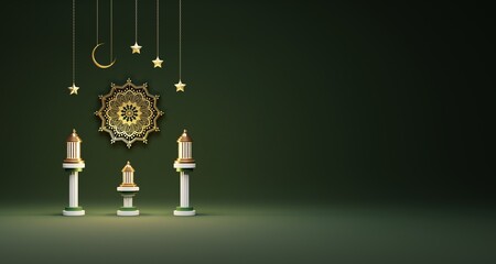 Eid al Adha social media banner design with the beautiful lantern, 3d rendering social media post design.