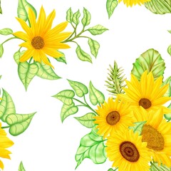 Naklejka na ściany i meble Watercolor sunflower seamless pattern