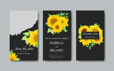 Instagram stories with sunflower for wedding invitation template