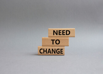 Need to change symbol. Concept words 'Need to change' on wooden blocks. Beautiful grey background. Business and Need to change concept. Copy space.