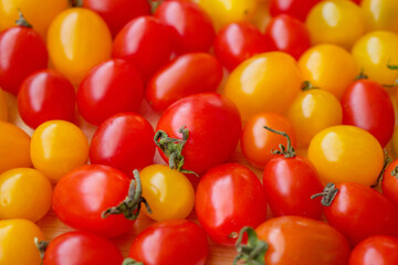 Variety of colorful organic tomato background