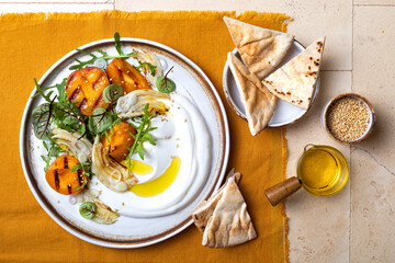 Labneh middle eastern lebanese cream cheese dip. Fennel apricot grilled barbecue salad with Labneh....