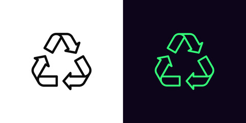 Obraz premium Outline recycling icon, with editable stroke. Recycling triangle sign with arrows, recyclable resource pictogram. Recycle waste