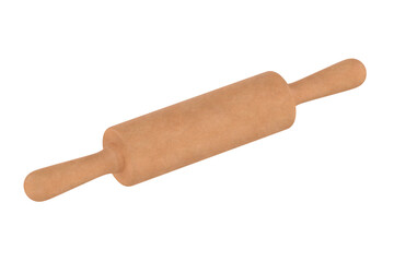 Wooden rolling pin isolated on white background. Home kitchen tools and accessories for cooking and baking. 3d rendering 3d illustration