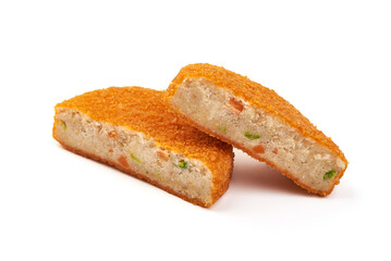 Meat burger cutlets in bread crumbs, isolated on white background.