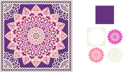 Mandala design. This design consists of several layers. You can change the color and size of the design. Cut each layer and glue together.