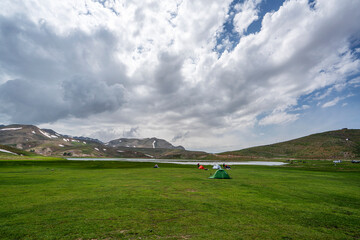 scenic views from the Lake Eğrigöl, a hidden gem sitting at 2,350 m. in the foothills of Geyik Mountain in Antalya, and the region described   as "the Alps of Antalya