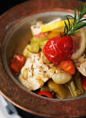 Steamed Chicken With Vegetables On Copper Pot