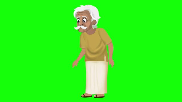 2D Indian Old Man Character Walking Cycle | Green Screen | 4k