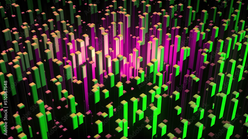 Poster multicolored 3d abstraction of moving geometric shapes. animation. abstract 3d render background mad