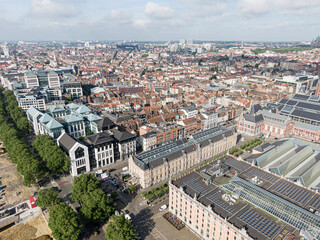 Brussels, Belgium - May 12, 2022:  Urban landscape of the city of Brussels. Office district mixed with residential buildings in a residential area.