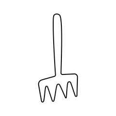 Rake garden hand tool black outline doodle vector isolated on white background. Contour line art drawing clipart design elements. Kids coloring book page. Simple logo or icon template