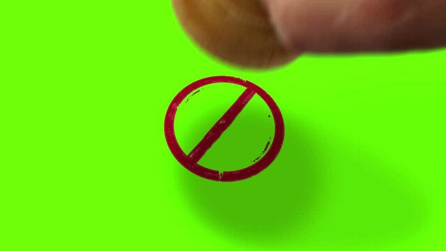 Banned stamp and hand stamping impact isolated animation. Ban, restricted and prohibited symbol 3D rendered concept. Alpha matte channel.