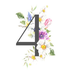 Watercolor Spring Easter Floral Number - digit 5 with flowers. Floral number element for invitation, easter greetings, baby shower, birthday, table number,digital invite, wedding, party