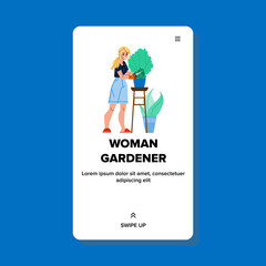 woman gardener vector. spring plant, female hobby, summer flower, woman gardener character. people flat cartoon illustration