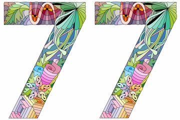 77 number vintage font. Engraving design. Vector illustration.