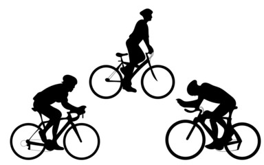 3 bike riders silhouettes. Cycling silhouette. Vector illustration
