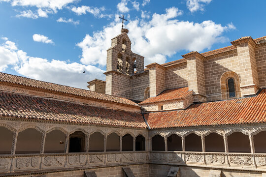 Avila, Spain - September 9, 2017: Cloister of Royal Monastery of Saint Thomas, Real Monasterio de Santo Tomas, is a monastery of the Catholic Monarchs of Spain in Gothic style in Avila, Spain