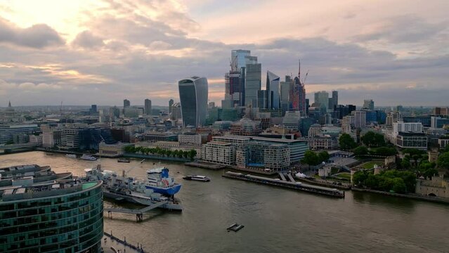 Aerial view over the City of London in the evening - travel photography