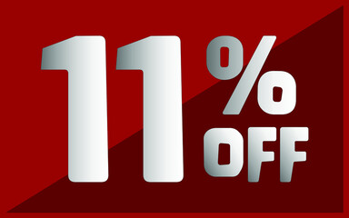 11 percent off. Red banner with white and gray typography for promotions and offers