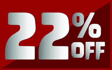 22 percent off. Red banner with white and gray typography for promotions and offers